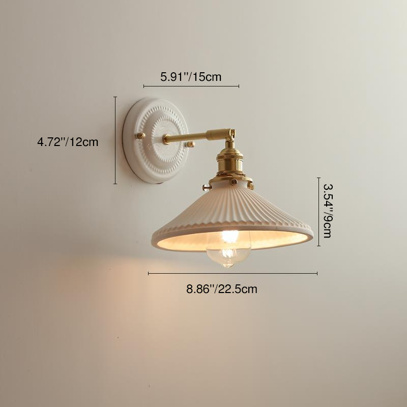 Classic Brass-Finished Vintage Ceramic Round Wall Sconce Lamp for Living Room