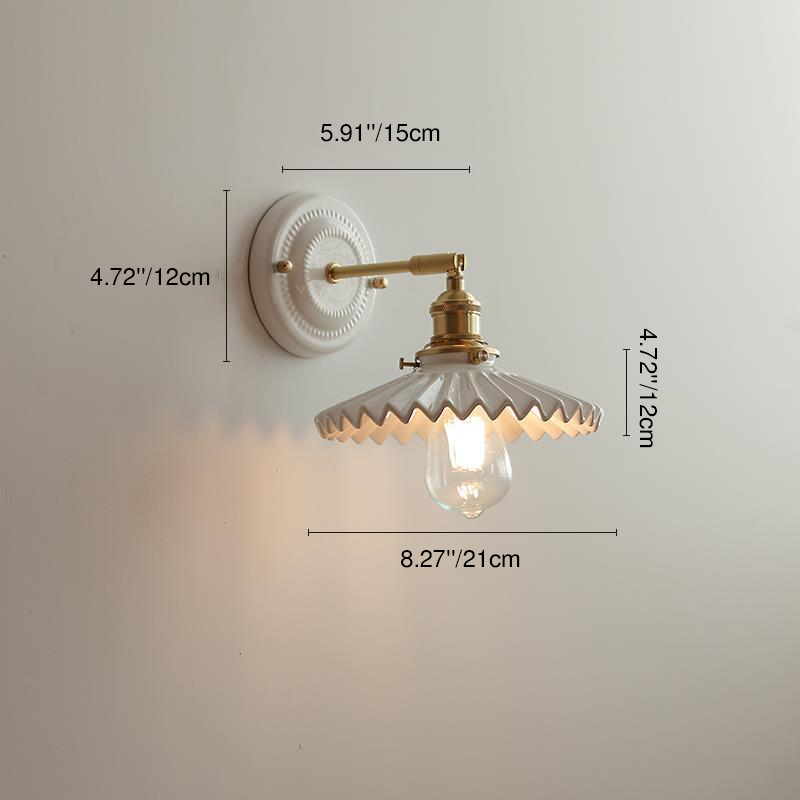 Classic Brass-Finished Vintage Ceramic Round Wall Sconce Lamp for Living Room