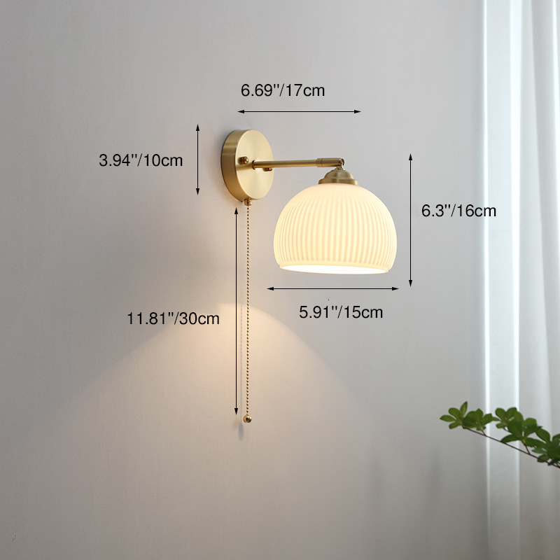 Nordic White Glass and Brass Striped Wall Sconce Lamp for Bedroom