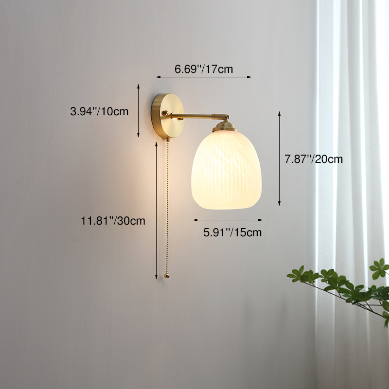 Nordic White Glass and Brass Striped Wall Sconce Lamp for Bedroom