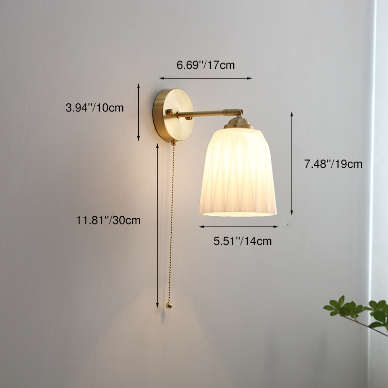Nordic White Glass and Brass Striped Wall Sconce Lamp for Bedroom