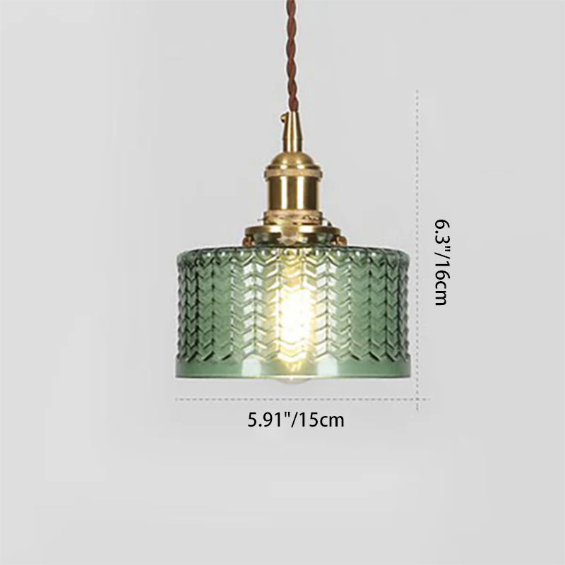 Traditional Japanese Brass Glass Round Pendant Light for Living Room