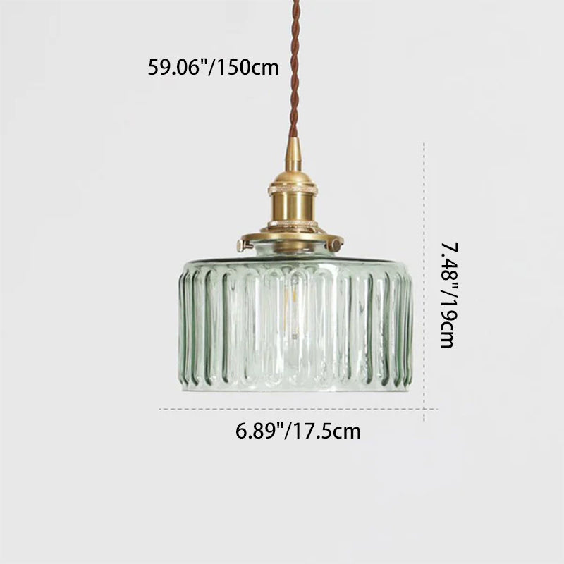Traditional Japanese Brass Glass Round Pendant Light for Living Room