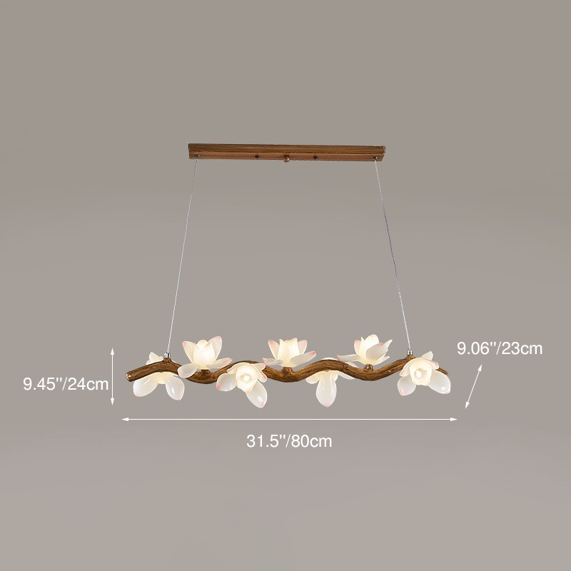 Elegant Vintage Resin Lotus Petal Glass Chandelier for Living Room 7-13 Lights