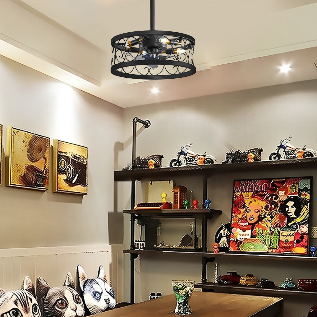 Vintage White Bladeless LED Ceiling Fan with Remote for Bedroom Comfort