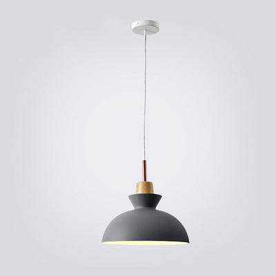 Scandinavian Oak Wood and Iron Cone Dome Pendant Light for Living Room