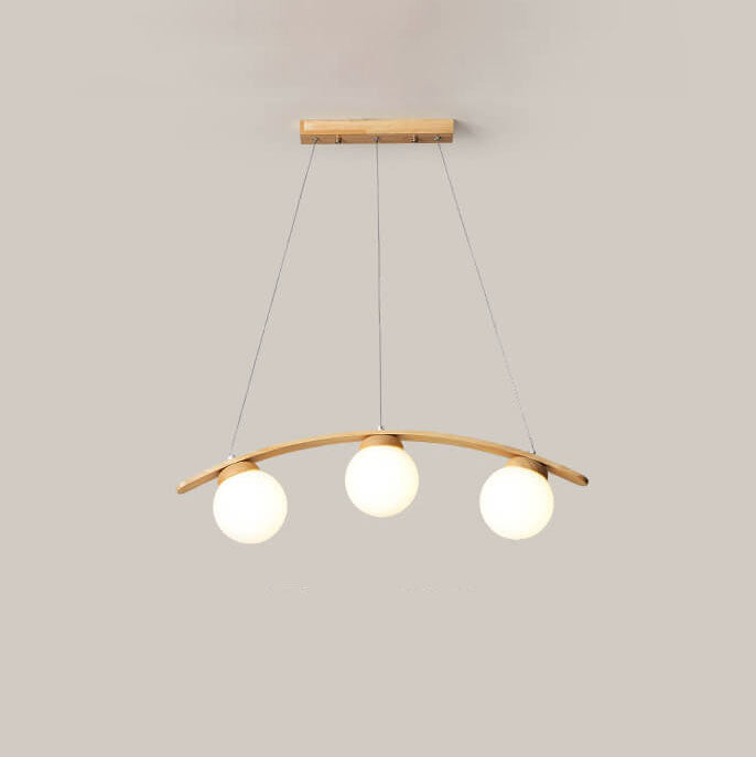 Harajuku Style Arc Wood Frame Glass Ball Chandelier for Kitchen Island