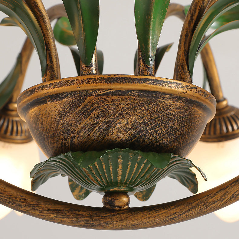 Modern Art Deco 6/8-Light Iron Lacquered Chandelier with Tulip Glass Shade