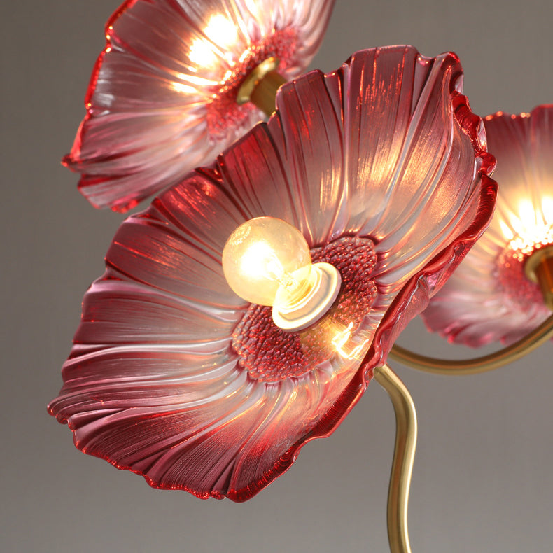 Art Deco Gold-Finish Lotus Leaf Glass Shade Chandelier for Living Room