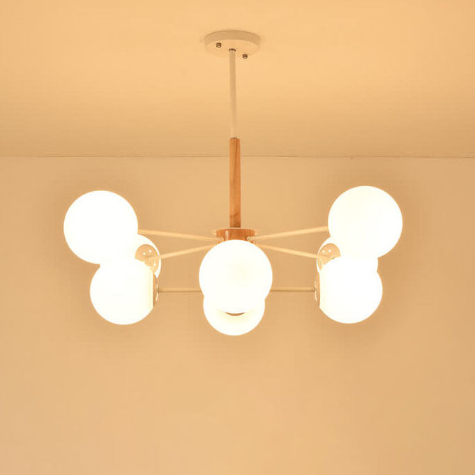 Contemporary Nordic Log Magic Bean Rubberwood Iron Glass 6/8/12/16-Light Chandelier For Living Room & Bedroom