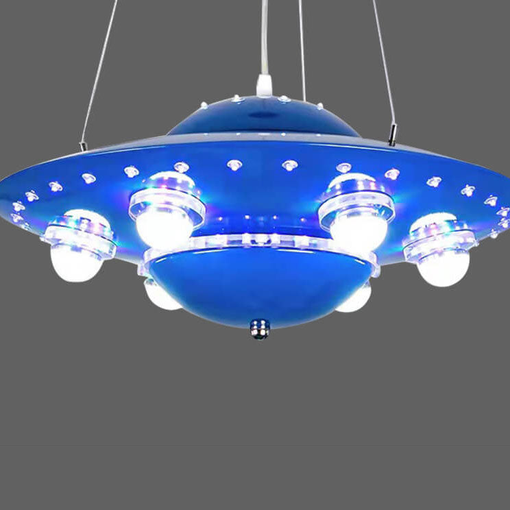 Kids' Modern Spaceship LED Chandelier in Iron & Glass for Bedroom Decor