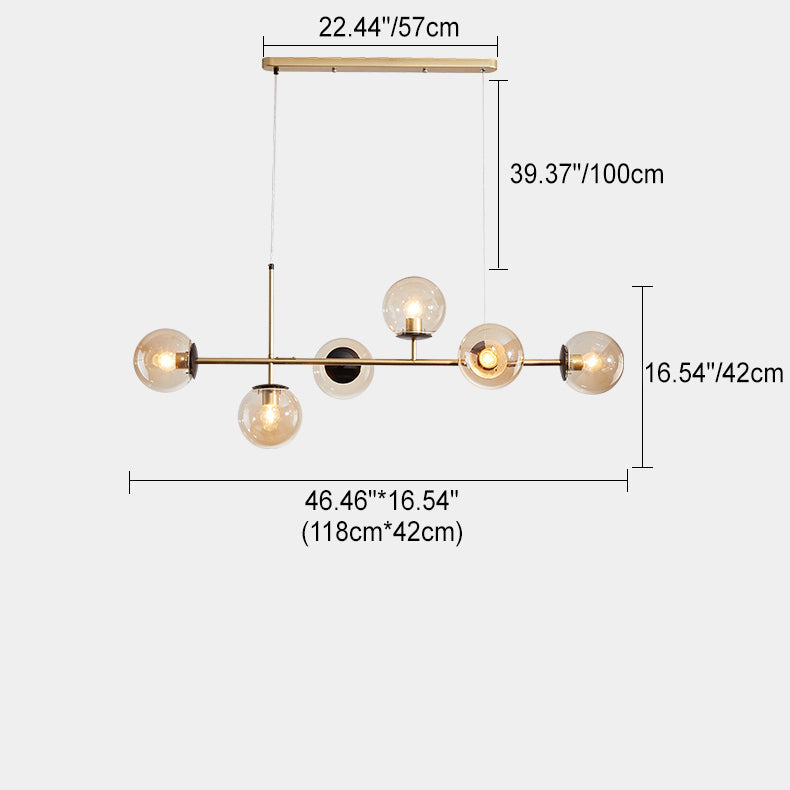 Modern Black Iron & Glass 6-Light Island Chandelier for Dining Room