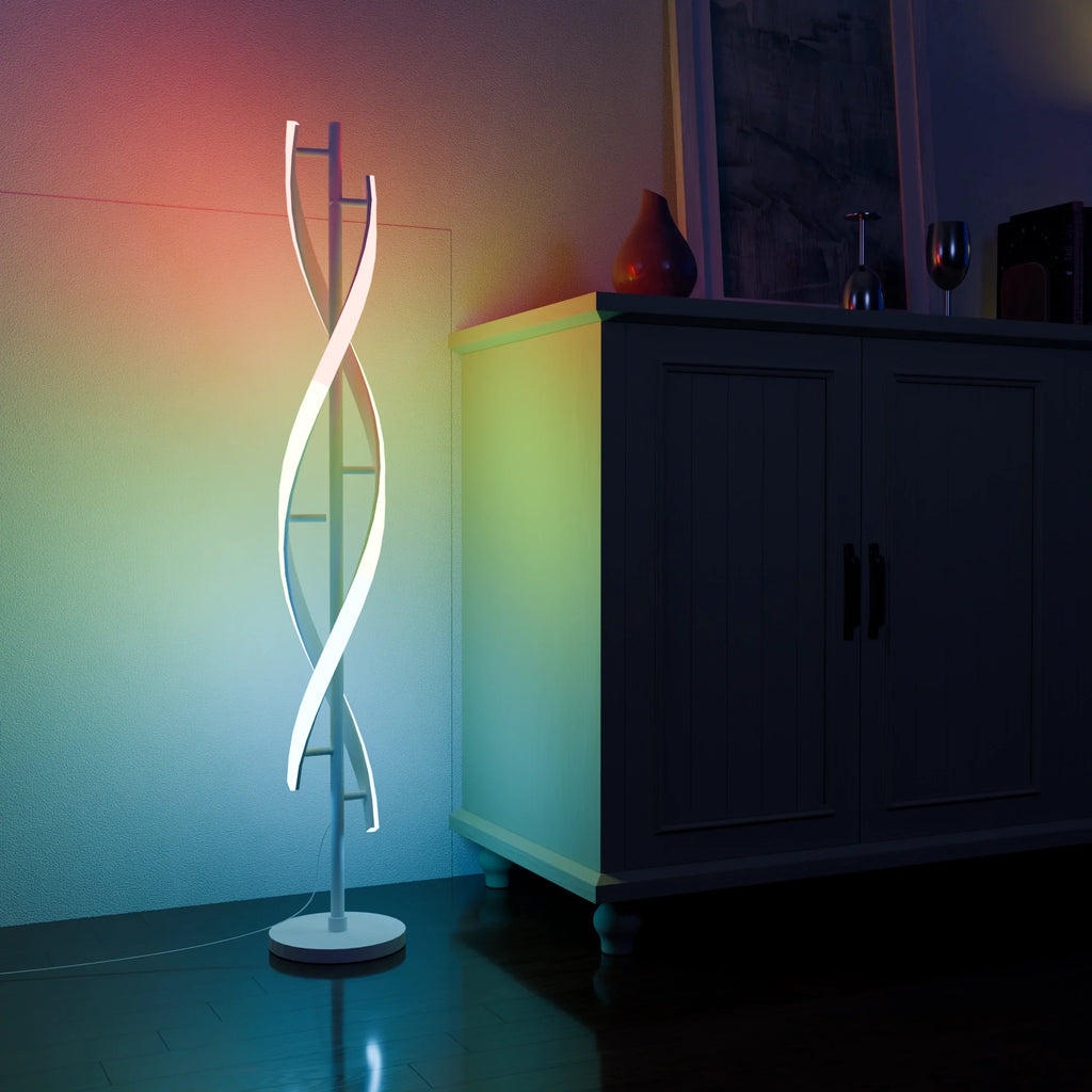 Elegant Modern White Floor Lamp with Light Wood Base for Living Room
