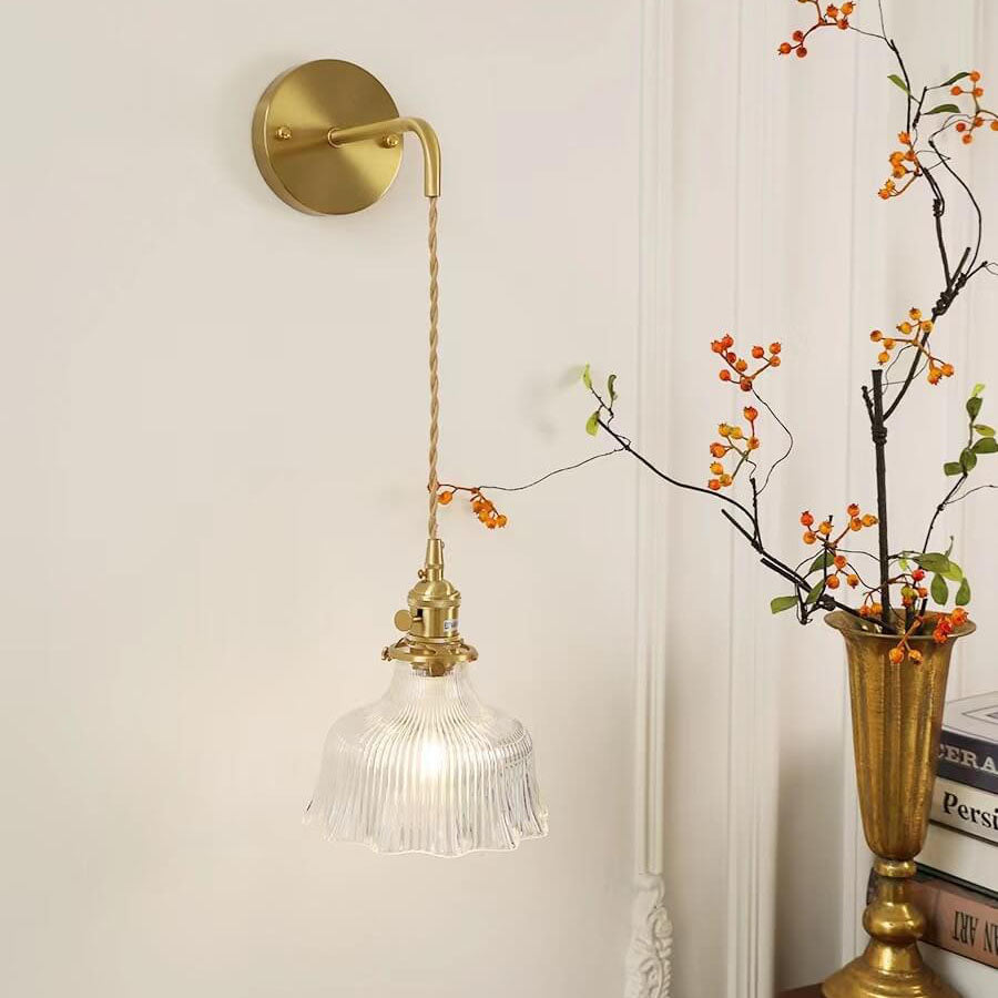 Nordic Copper Flower Glass Wall Sconce Lamp for Modern Home Decor