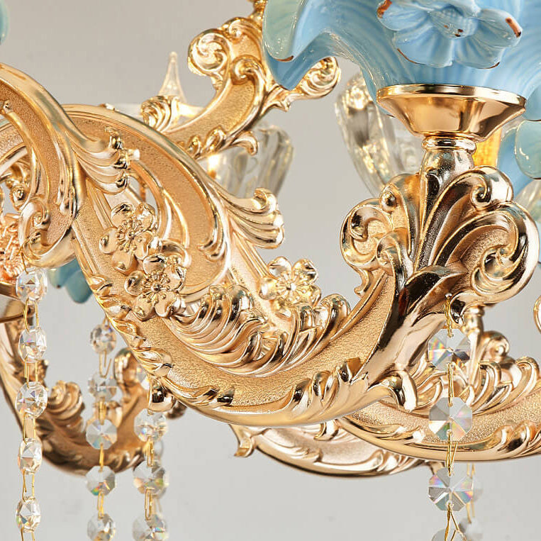 Elegant European Floral Crystal Chandelier in Zinc Alloy for Living Room