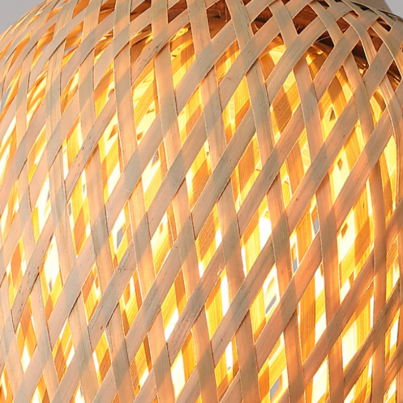Modern Bamboo Woven Cylinder Chandelier Pendant Light for Living Room
