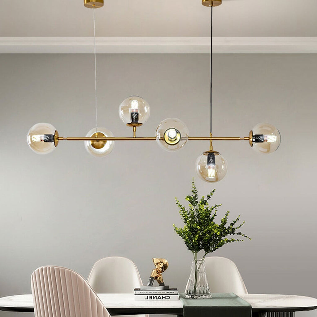 Elegant Modern Minimalist 6-Light Glass Globe Chandelier for Dining Room