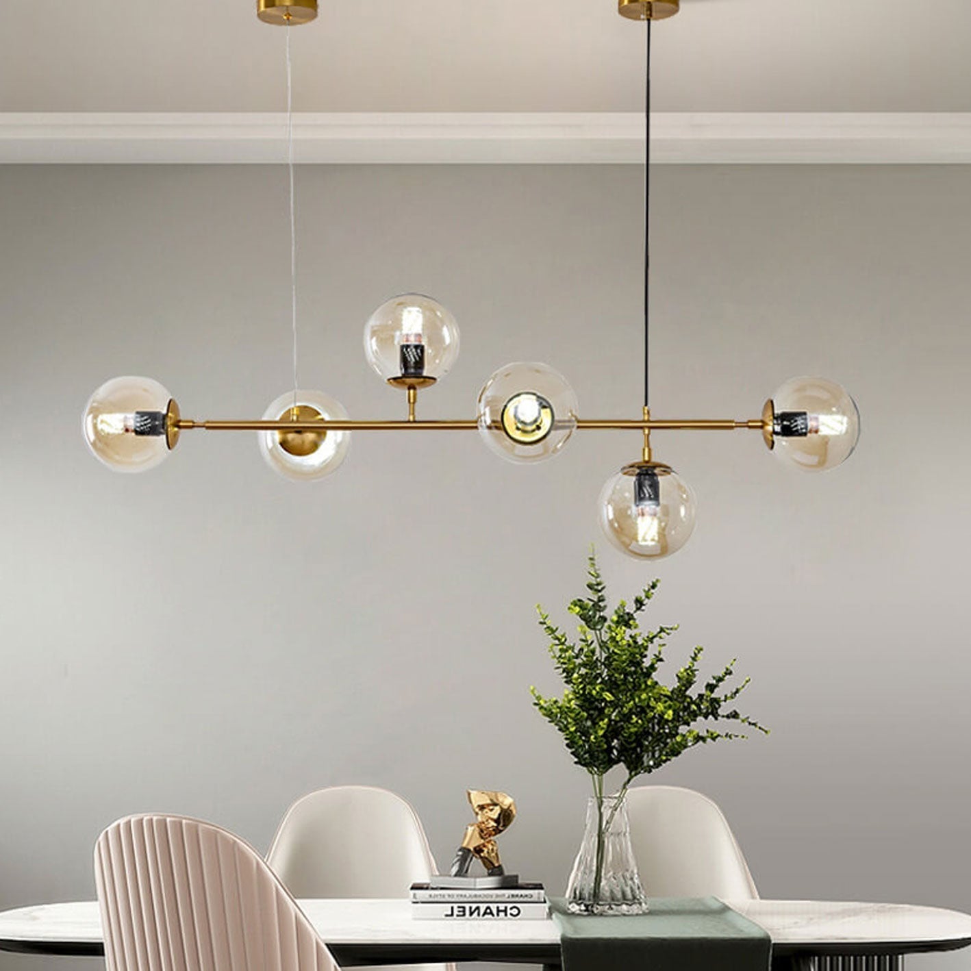 Elegant Modern Minimalist 6-Light Glass Globe Chandelier for Dining Room