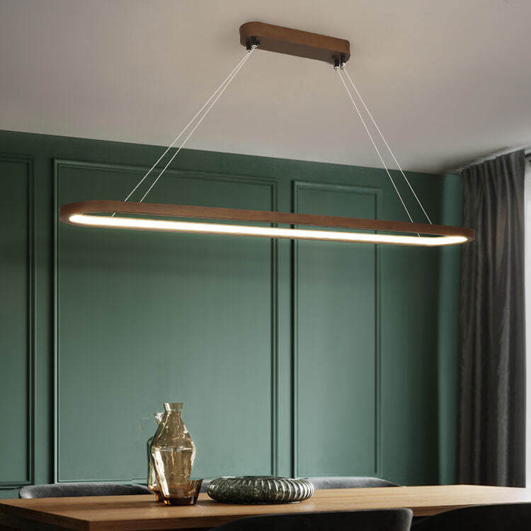Modern Solid Wood Round LED Island Chandelier for Kitchen Dining Room