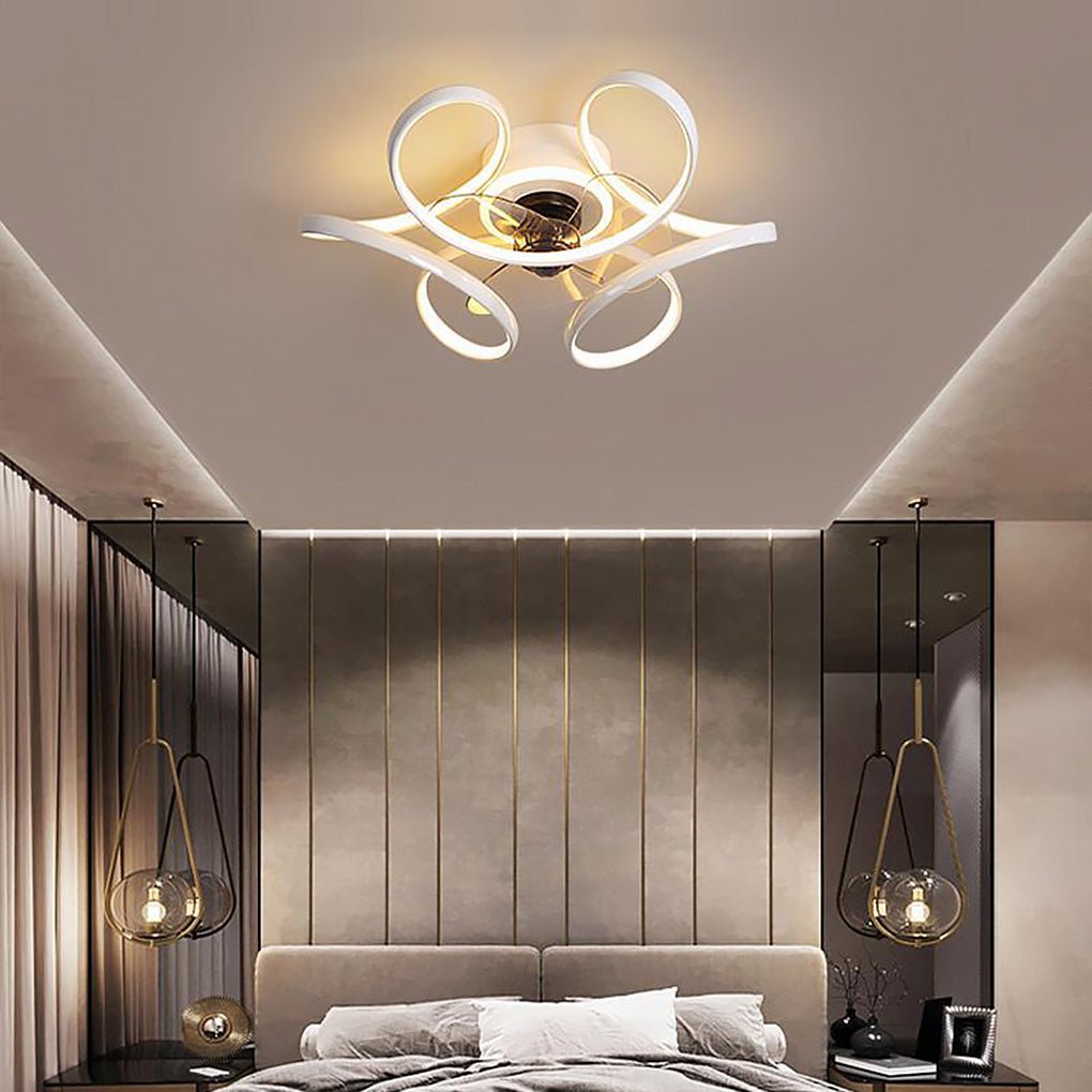 Elegant 18" White Flower-Shaped Ceiling Fan Chandelier with Remote for Home