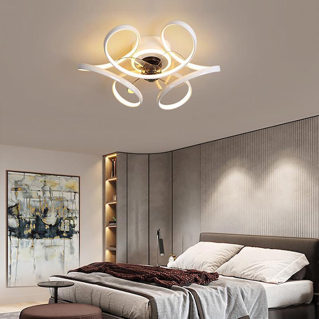 Elegant 18" White Flower-Shaped Ceiling Fan Chandelier with Remote for Home