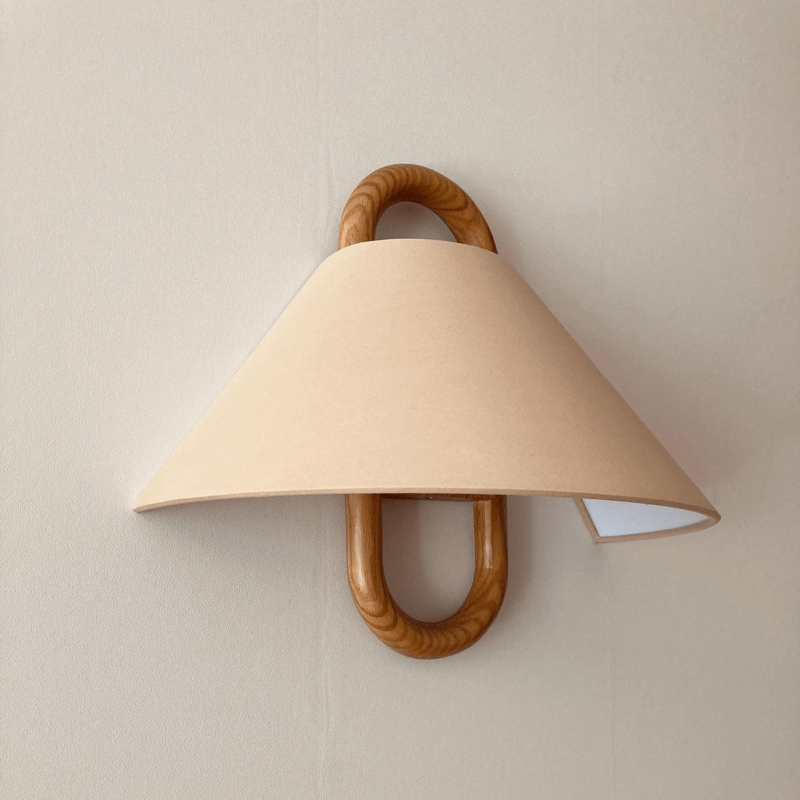 Contemporary Natural Wood Pleated Semi-Circle Wall Sconce for Living Room