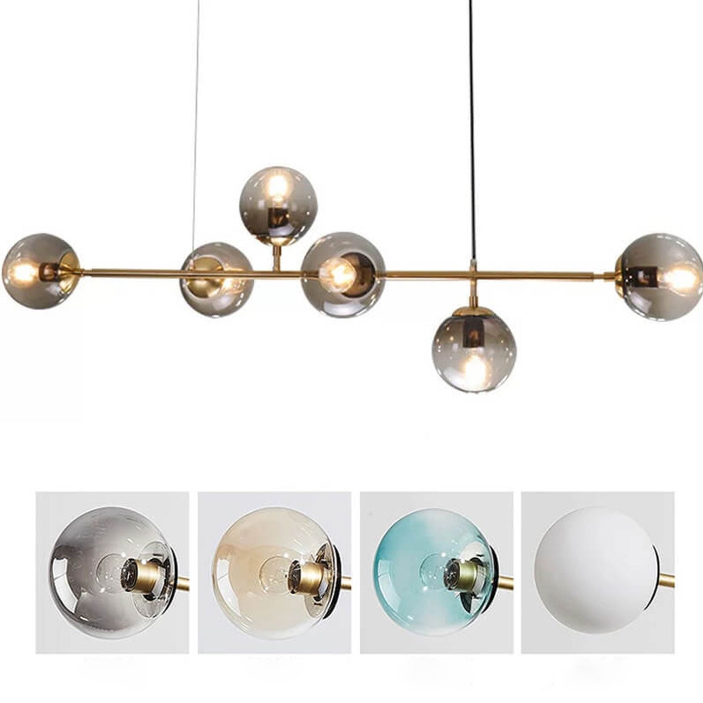 Elegant Modern Minimalist 6-Light Glass Globe Chandelier for Dining Room