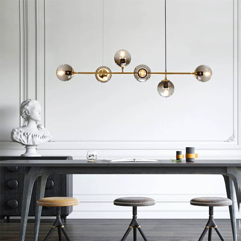 Vibrant Nordic Minimalist 6-Light Glass Orb Chandelier for Kitchen Island