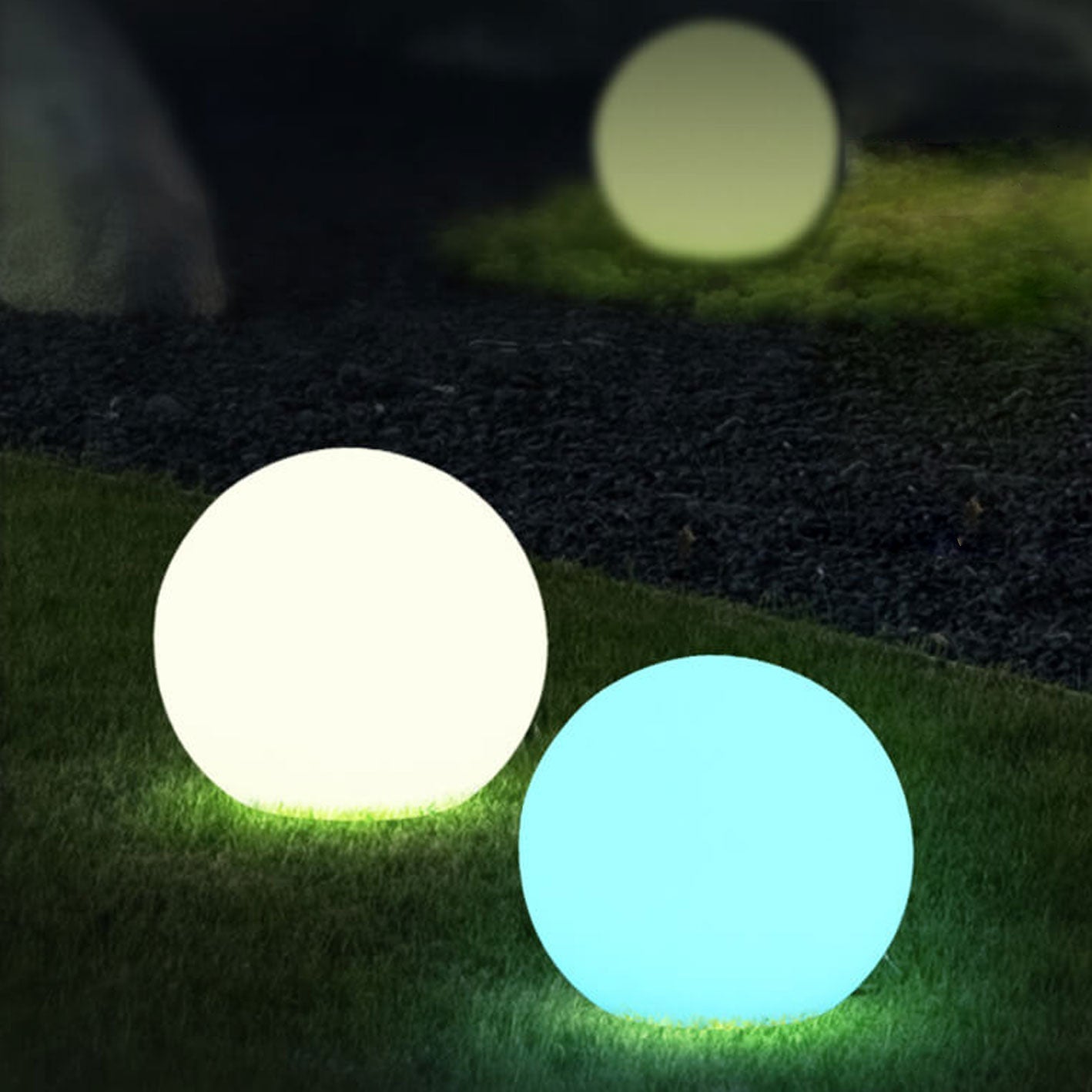 Bright White Solar-Powered Waterproof PE Spherical LED Lawn Lights