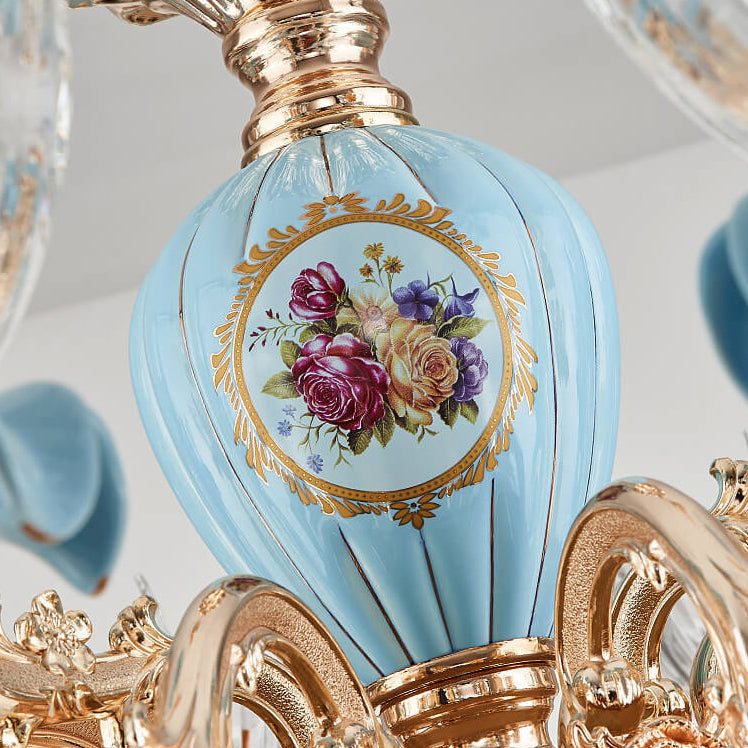 Elegant European Floral Crystal Chandelier in Zinc Alloy for Living Room