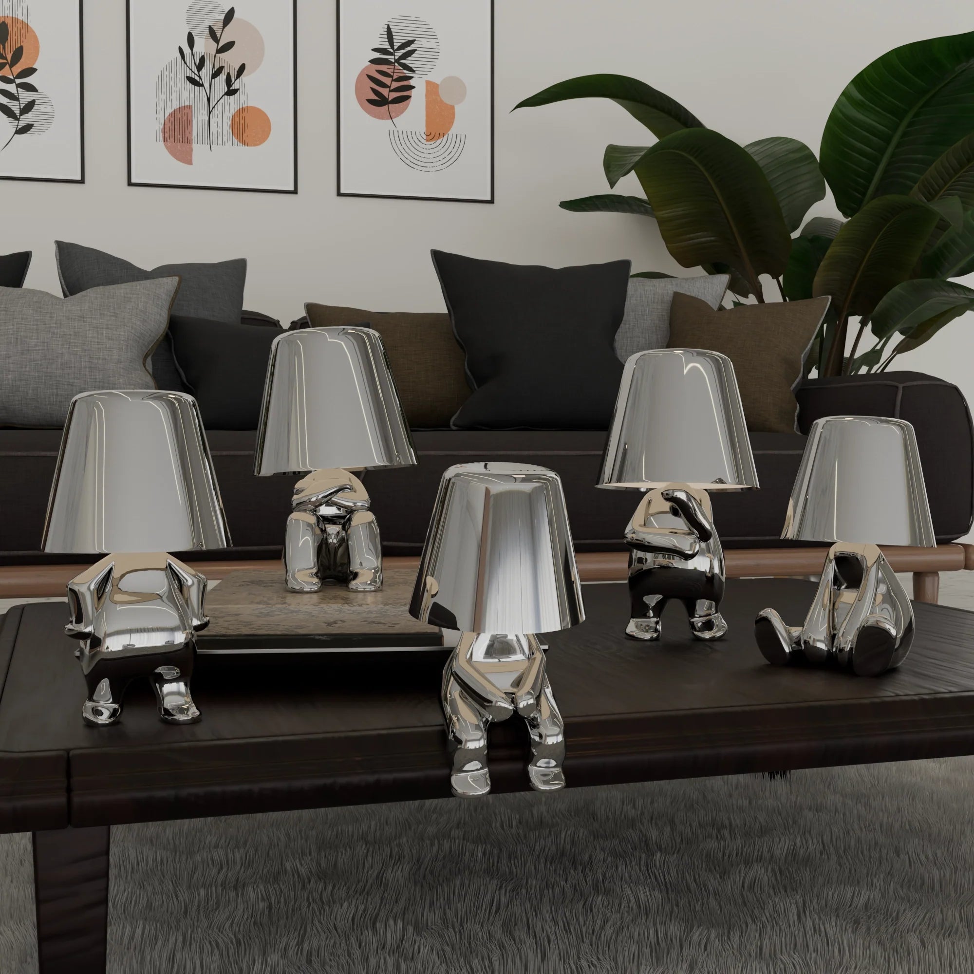 Contemporary Silver Metal Table Lamps for Living Room Bedroom Decor