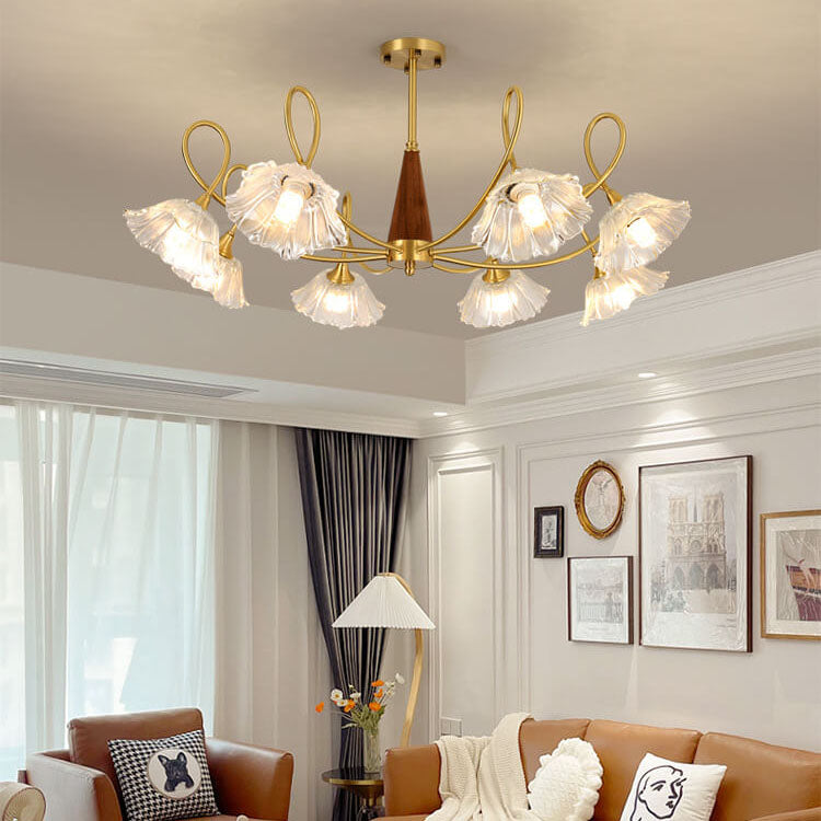 Vintage Floral Copper Glass Chandelier Fixture for Living Room Decor