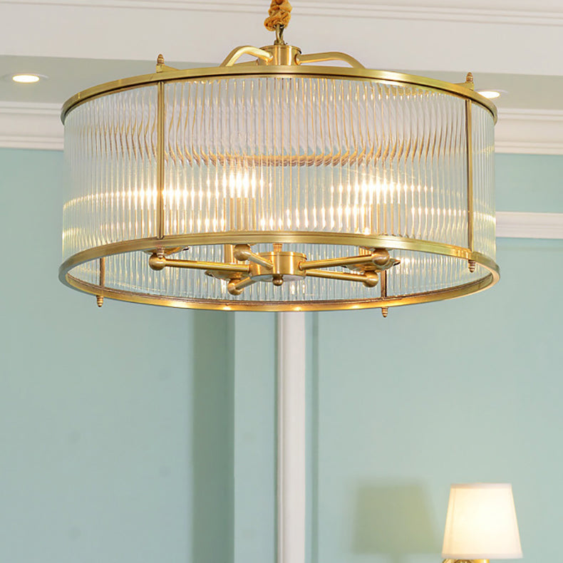 Modern Copper Glass Round Pinstripe Chandelier for Dining Room Lighting