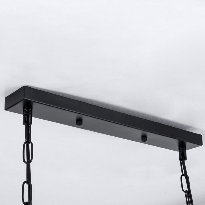 Rustic Black Iron Cage Rectangle Chandelier for Dining Room Island Light