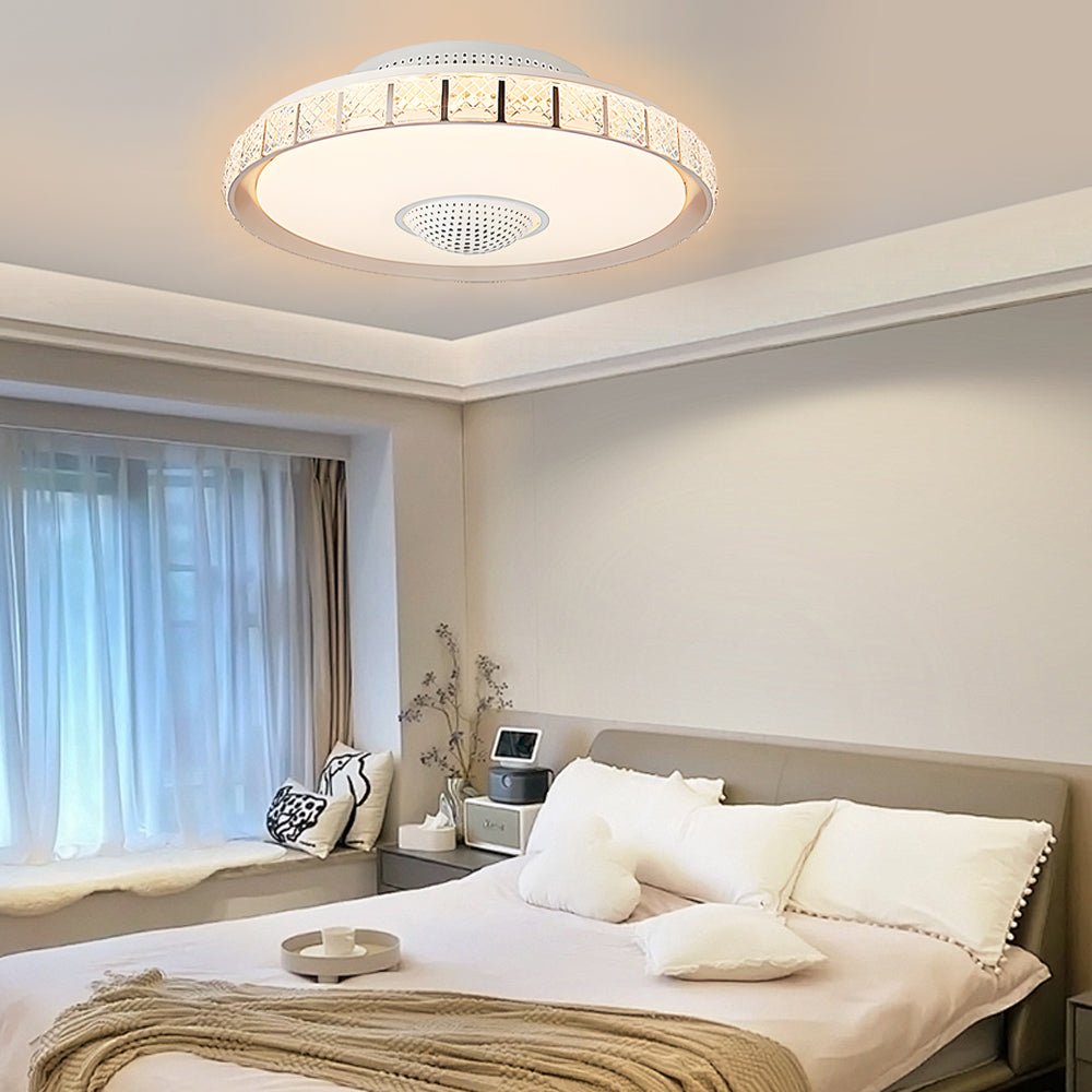 Sleek White Bladeless LED Ceiling Fan with Remote for Modern Living Spaces
