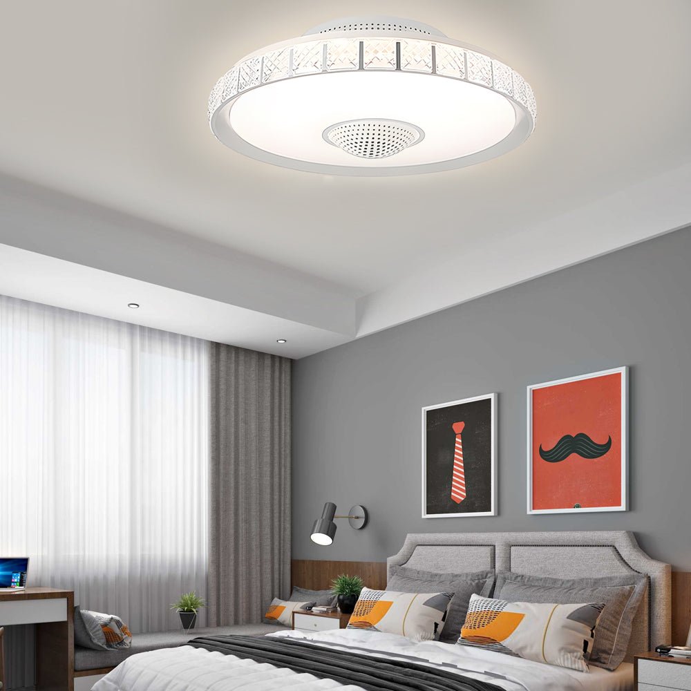 Sleek White Bladeless LED Ceiling Fan with Remote for Modern Living Spaces