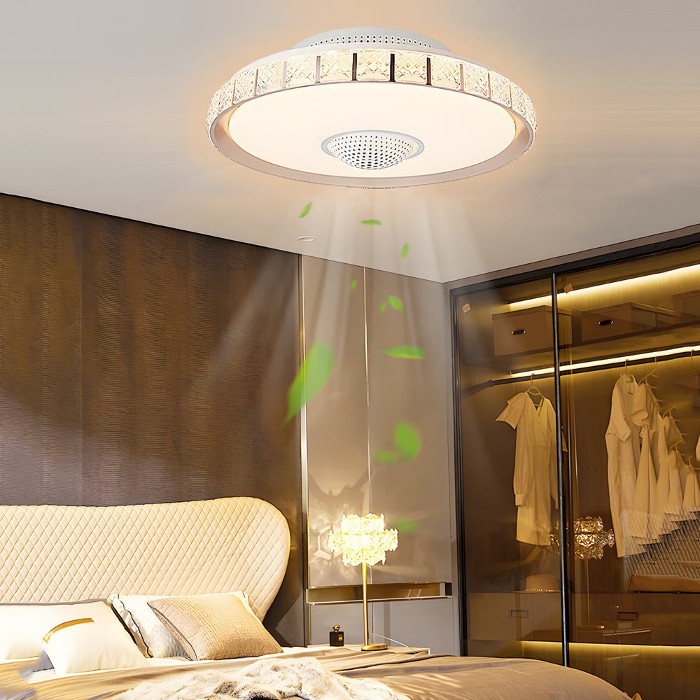 Sleek White Bladeless LED Ceiling Fan with Remote for Modern Living Spaces