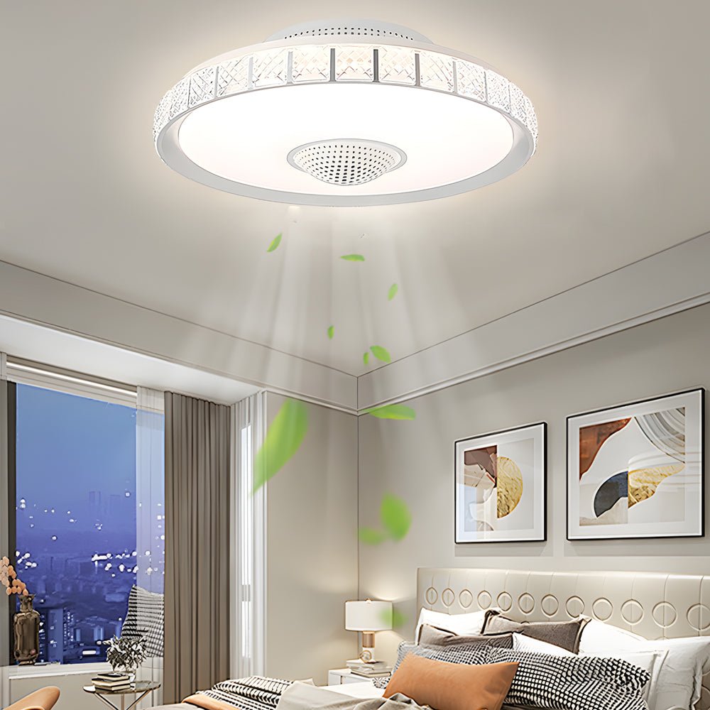 Sleek White Bladeless LED Ceiling Fan with Remote for Modern Living Spaces