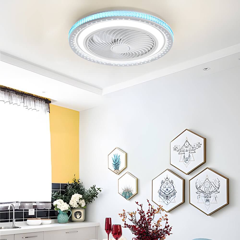 Sleek White Bladeless Ceiling Fan with LED Light and Remote for Home