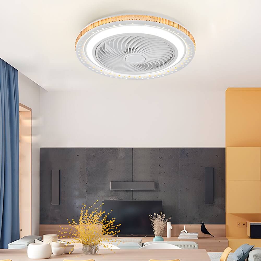 Sleek White Bladeless Ceiling Fan with LED Light and Remote for Home