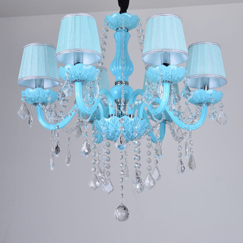 Coastal Crystal Glass Round Chandelier for Living Room, 6/8 Lights