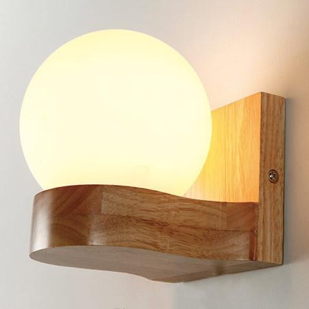 Modern Nordic Rubberwood Glass Ball 1/2-Light Wall Sconce for Bedroom