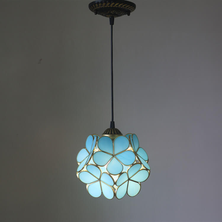 Antique Rose Stained Glass 1-Light Pendant Fixture for Dining Room