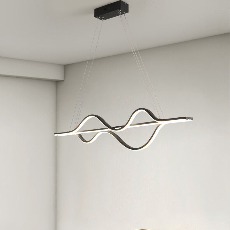 Sleek Black Metal LED Island Chandelier for Modern Kitchen Lighting
