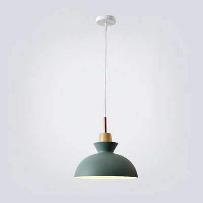 Scandinavian Oak Wood and Iron Cone Dome Pendant Light for Living Room