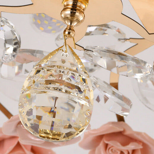 Elegant Rose Gold Iron Ceramic Crystal Chandelier for Dining Room