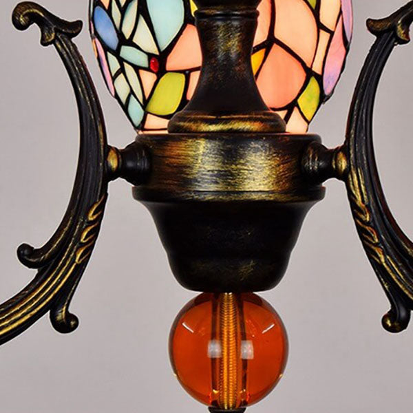 Traditional Tiffany Baroque Bell Alloy Glass 3-Light Chandelier For Living Room