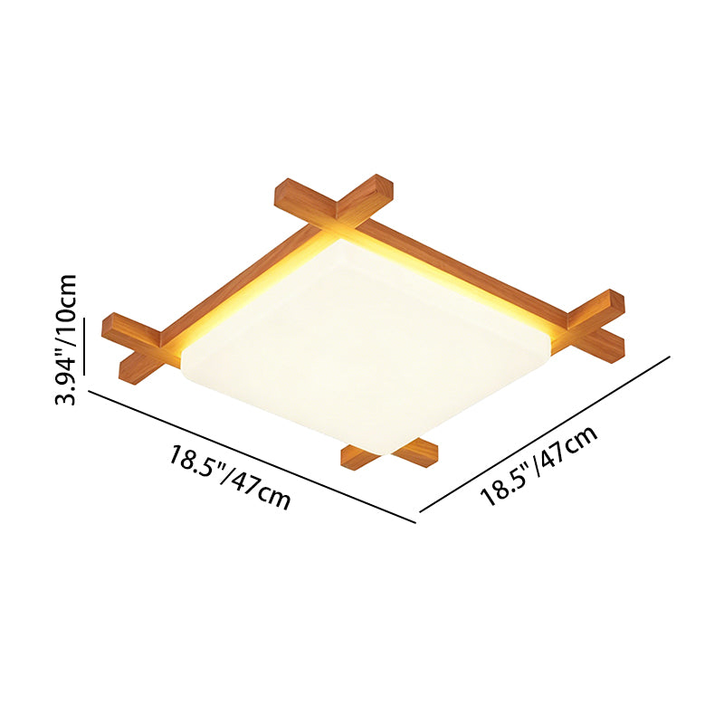 Elegant Japanese Wood and Acrylic LED Flush Mount Light for Bedrooms