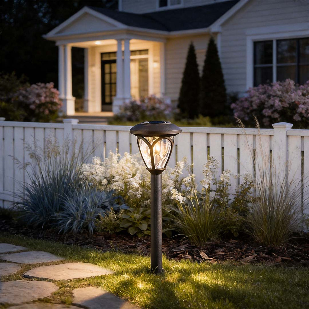 Set of 2 Modern Black LED Solar Lawn Lights for Outdoor Garden Décor