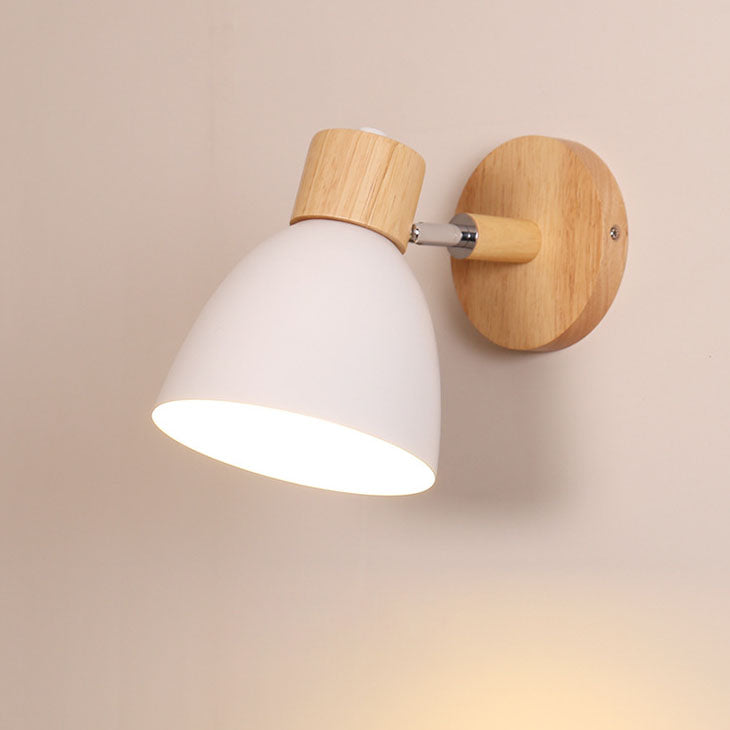 Modern Minimalist Solid Color Macaron Iron Wood Wall Sconce for Bedroom